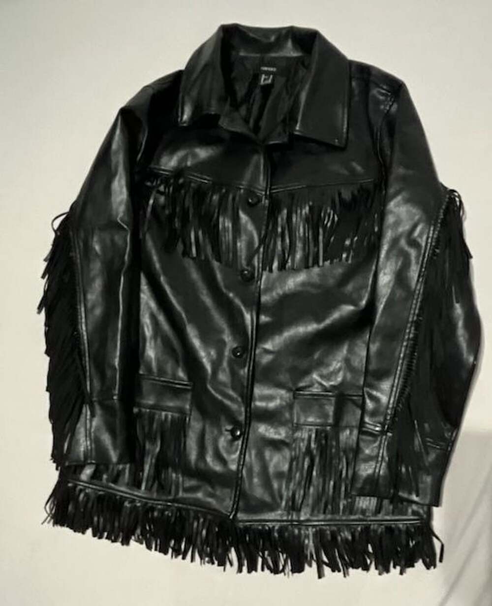 Forever 21 Black Faux Leather Fringe Jacket